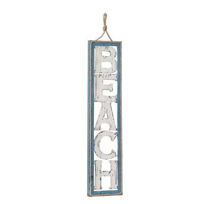 Wooden Sign Beach Wall Decor With Rope Hanger Beige - Olivia & May 3 Wooden Sign Beach Wall Decor With Rope Hanger Beige - Olivia & May
