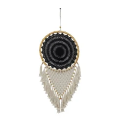 42" X 16" Cotton Macrame Handmade Intricately Woven Dreamcatcher Wall Decor With Beaded Fringe Tassels Black - Olivia & May -Decor Vista GUEST e2e3a253 85ca 4a48 8029 d0f27269a0ec