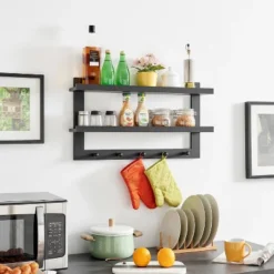 29" X 16" 2 Tier Ledge Wall Shelf Organizer With Five Hanging Hooks Black - Danya B. -Decor Vista GUEST e305f05b d8d8 4f8a a976 bb2ba4484ad0
