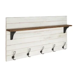 46.1" X 26" Wall Shelf With 5 Hooks White/Brown - Uniek -Decor Vista GUEST e35a3b95 cba1 4805 8ecc b9e0d2b364b7
