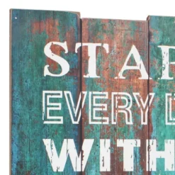 15.5" X 15.5" Rustic Wooden Grateful Heart Wall Art Turquoise/Brown - Stonebriar Collection