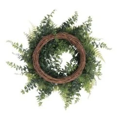Artificial Buckler Fern & Grass Wreath (18") - Vickerman
