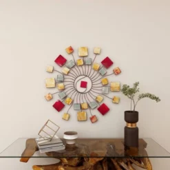 Metal Sunburst Wall Decor With Square Panel Accent Brown - Olivia & May -Decor Vista GUEST e7756b20 52dc 438a 9f86 865d19ce50df