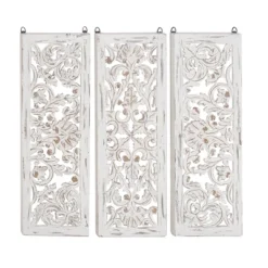Wood Floral Handmade Intricately Carved Wall Decor Set Of 3 White - Olivia & May 18 Wood Floral Handmade Intricately Carved Wall Decor Set Of 3 White - Olivia & May -Decor Vista GUEST e86e4752 2d36 4e05 9050 b30190fa8737
