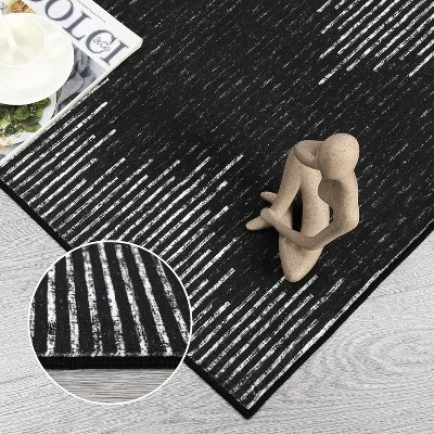 Acekool 8x10 Washable Area Rug, Black And White Striped Non Slip Low Pile Carpet, Modern Distressed Diamond Pattern For Living Room Bedroom Nursery 7 Acekool 8x10 Washable Area Rug, Black And White Striped Non Slip Low Pile Carpet, Modern Distressed Diamond Pattern For Living Room Bedroom Nursery - Image 5