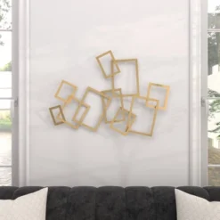 Metal Geometric Overlapping Rectangles Wall Decor Gold - CosmoLiving By Cosmopolitan -Decor Vista GUEST eabd6e36 9aa9 4155 8963 3bcb5efc1f94