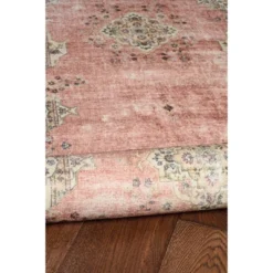 2'x8' Washable Blanton Rug Pink/Ivory - Linon: Rubber Backed, Stain-Resistant, Low Pile, Traditional Medallion Design -Decor Vista GUEST ec0718b5 3810 49d0 8036 b62573a8fcdc