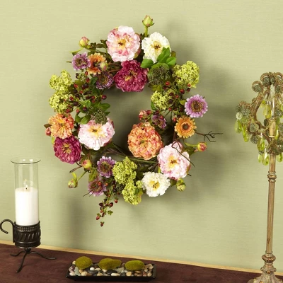 Nearly Natural 24" Peony Wreath 4 Nearly Natural 24" Peony Wreath - Image 2