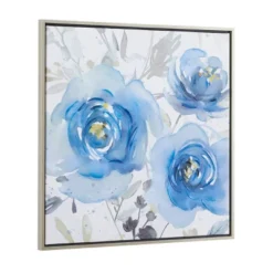 Canvas Floral Framed Wall Art With Silver Frame Blue - Olivia & May -Decor Vista GUEST ef5530e5 817f 450e 8f78 5efcd1d179b8