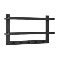 29" X 16" 2 Tier Ledge Wall Shelf Organizer With Five Hanging Hooks Black - Danya B. -Decor Vista GUEST ef8bf05a eaa4 4442 895a dccf9c6cc602