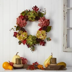 Nearly Natural 25” Autumn Hydrangea And Pinecones Fall Artificial Wreath -Decor Vista GUEST f1467d5c ad3d 4856 9eec be5724c458fe