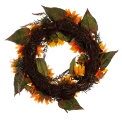 Vickerman 24" Artificial Yellow Sunflower Wreath With Green Fern Foliage. -Decor Vista GUEST f35f8ee6 3e23 4700 b3a2 803086d7e0af