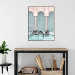 22" X 30" Office Gossip (Zebras) By Urban Road Framed Canvas Wall Art Gray Wash - Amanti Art -Decor Vista GUEST f3c3f3a2 fbbb 451d a20d 9e9adeb0cfc5