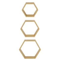 3pc Putnam Hexagon Wood Shelf Set Gold - Kate & Laurel All Things Decor