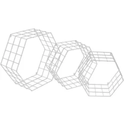 Sorbus Metal Wire Hexagon Design Wall Mounted Floating Shelves, Set Of 3 - White -Decor Vista GUEST f4b9e1a6 1cf4 4d39 af03 8bb319e4b228