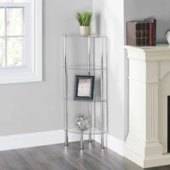 Home Basics 4 Tier Multi Use Arc Glass Corner Shelf, Clear