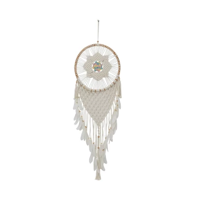 Cotton Macrame Handmade Intricately Woven Dreamcatcher Wall Decor With Beaded Fringe Tassels White - Olivia & May 5 Cotton Macrame Handmade Intricately Woven Dreamcatcher Wall Decor With Beaded Fringe Tassels White - Olivia & May - Image 3