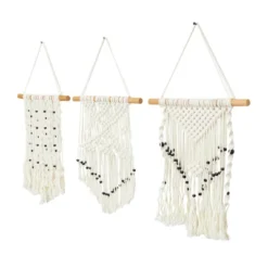 Set Of 3 Cotton Macrame Handmade Intricately Weaved Wall Decors With Beaded Fringe Tassels Cream - The Novogratz -Decor Vista GUEST f8781be2 c668 47ff af52 0bd7273ccb0f