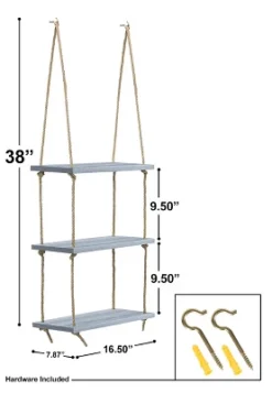 Sorbus 3-Tier Rustic Wood Hanging Shelf (Gray) -Decor Vista GUEST f89eddd2 4658 401f a2ff 837c3edf808b