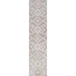 Sumak High-Low Pile Neutral Diamond Kilim Indoor/Outdoor Area Rug - JONATHAN Y