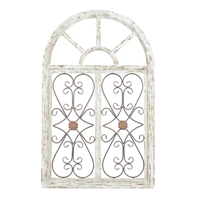 Wood Scroll Arched Window Inspired Wall Decor With Metal Scrollwork Relief White - Olivia & May 13 Wood Scroll Arched Window Inspired Wall Decor With Metal Scrollwork Relief White - Olivia & May - Image 11