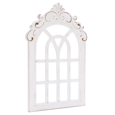 LuxenHome Distressed White Wood Vintage Arched Window Wall Home Decor 6 LuxenHome Distressed White Wood Vintage Arched Window Wall Home Decor - Image 4