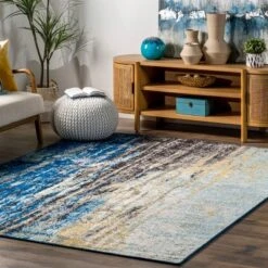 Nuloom Katharina Abstract 5 Square Area Rug For Living Room Bedroom Dining Room Kitchen, Blue/Multicolor