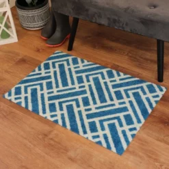 2'x3' ColorStar Deco Grid Door Mat Sapphire - Bungalow Flooring