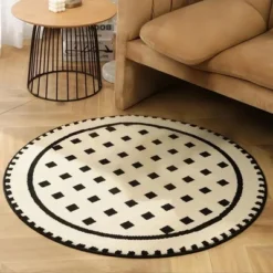 Zarkea® 39" X 39" Round Modern Abstract Mat, Black & White Geometric Pattern, Washable Microfiber Non-Slip Rug For Indoor/Outdoor Use -Decor Vista GUEST ff2aef2a 2faa 4c44 a20f 55d6162fd07e