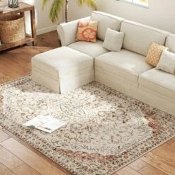HOMCOM Area Rug 5x7, Machine Washable Rug, Non-Slip Classical Floral Print Floor Carpet For Living Room, Bedroom, Dining Room, Mixed-Brown -Decor Vista GUEST ff480493 5b97 47cc a23f 077cd4c7ba05